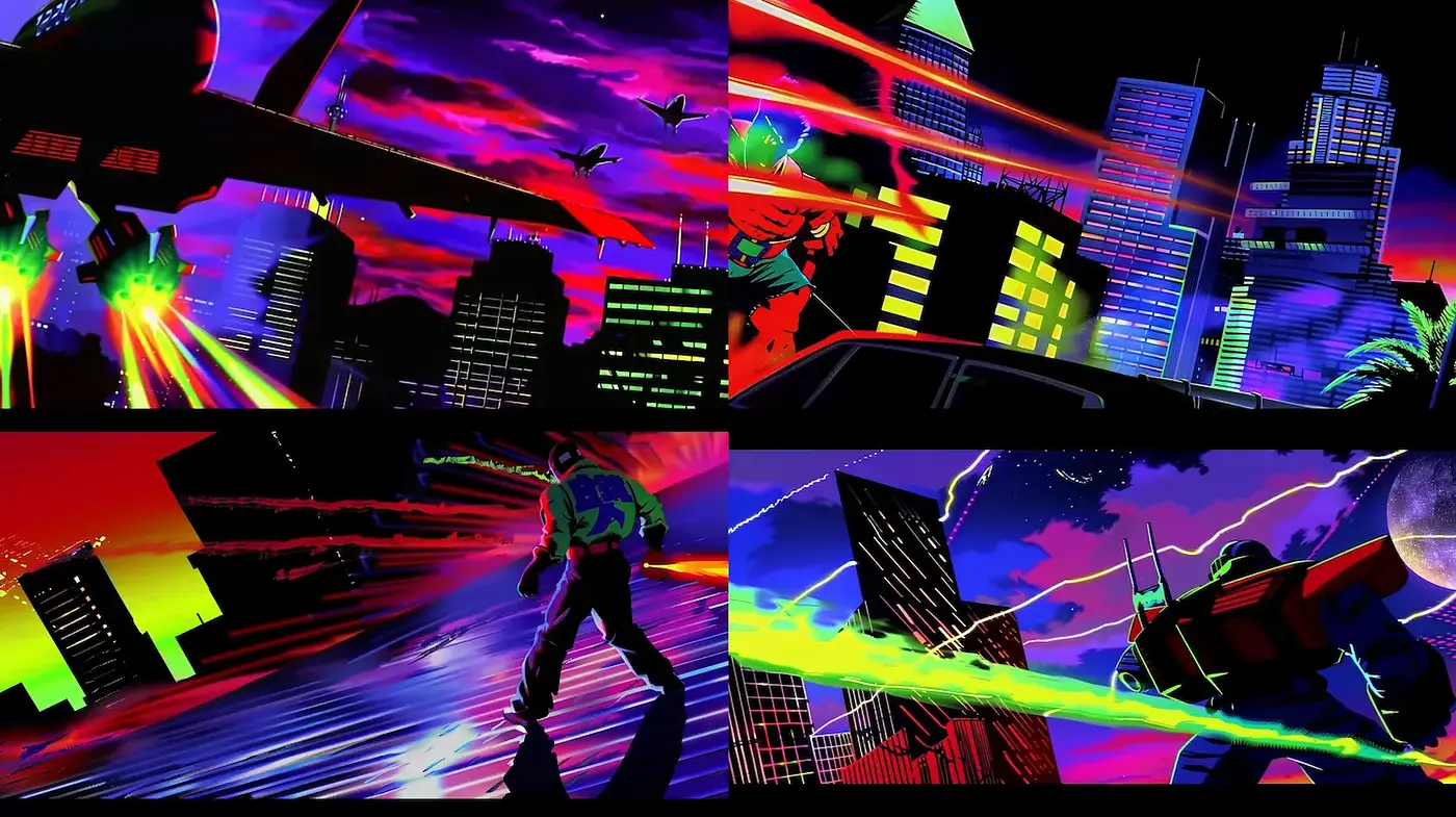 Vivid Neon Noir Landscape with Cyberpunk Influences - Midjourney sref style