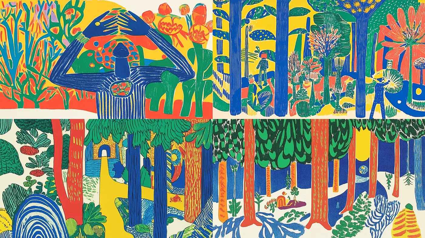 Harmonious Fauvist Forest: The Vivid Ballet of Colors and Patterns - Midjourney sref style