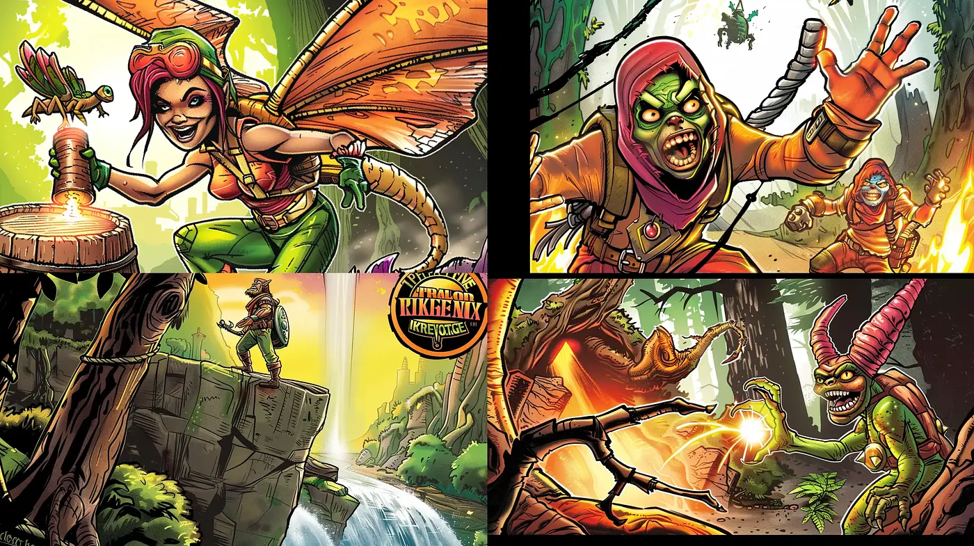 Enchanting Comic Fantasy: Lush Worlds and Vibrant Character Dynamics - Midjourney sref style