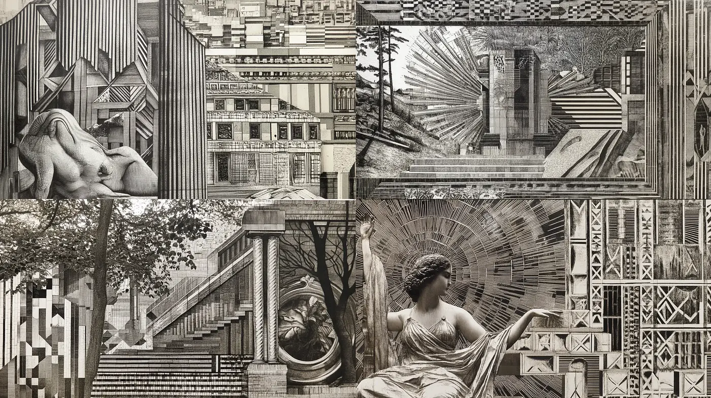 Monochromatic Mosaic of Modernity - Midjourney sref style