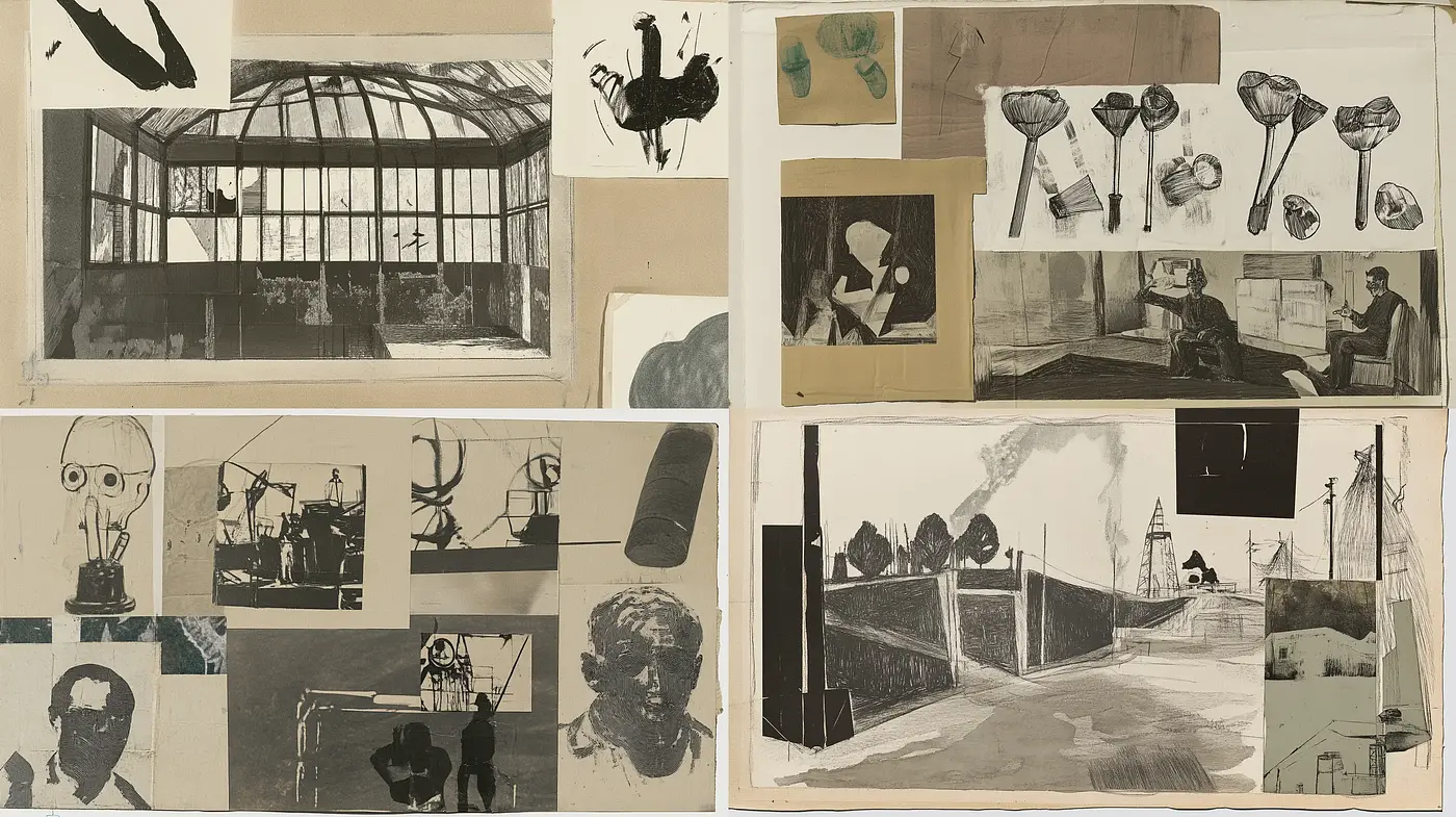 Collage of Monochromatic Memories and Dreams - Midjourney sref style