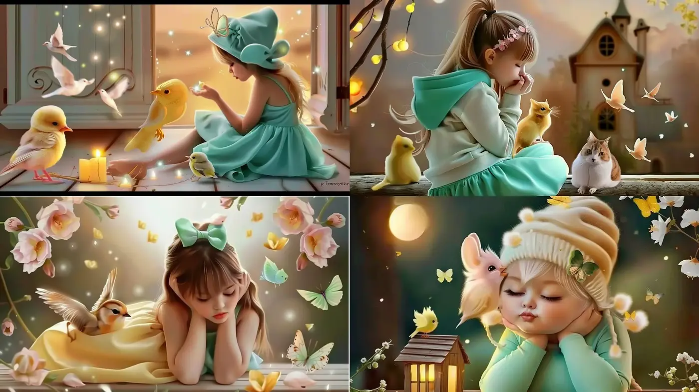 Enchanted Whimsical Dreamscapes with Soft Textural Warmth - Midjourney sref style
