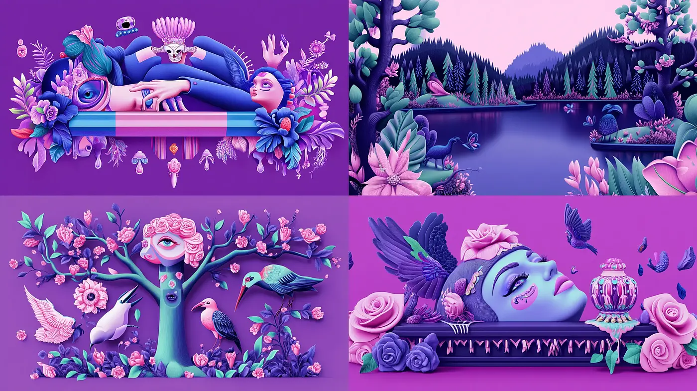 Enchanted Purplescape: A Surreal Expression of Lavender Dreams and Nature - Midjourney sref style
