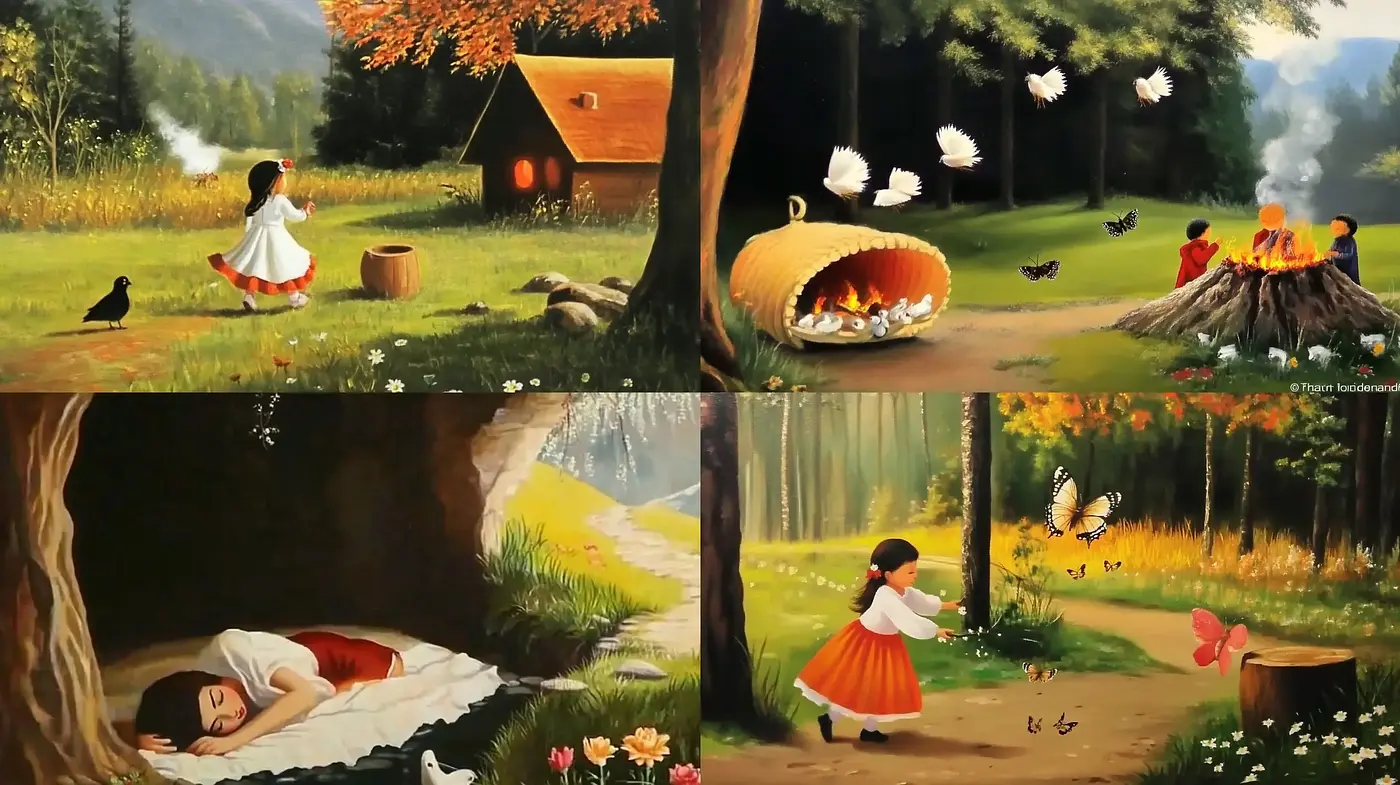 Idyllic Countryside Whimsy in Warm Pastoral Hues - Midjourney sref style