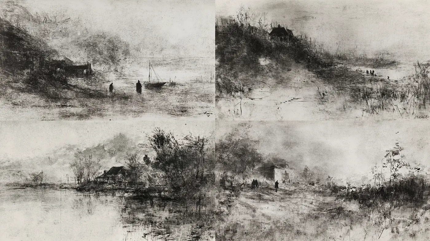 Monochromatic Whisperings of a Misty Dreamscape - Midjourney sref style