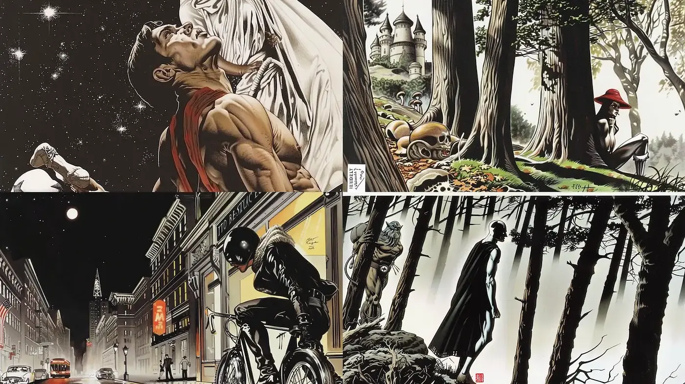 Dramatic and illustrative urban fantasy style with a touch of nostalgia - Midjourney sref style