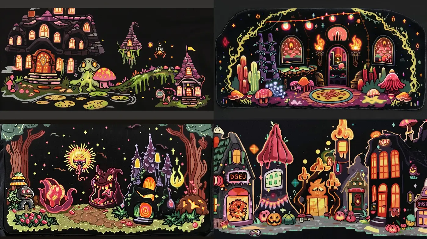 Enchanted Nighttime Whimsy: A Fusion of Luminous Hues and Charming Illustration - Midjourney sref style