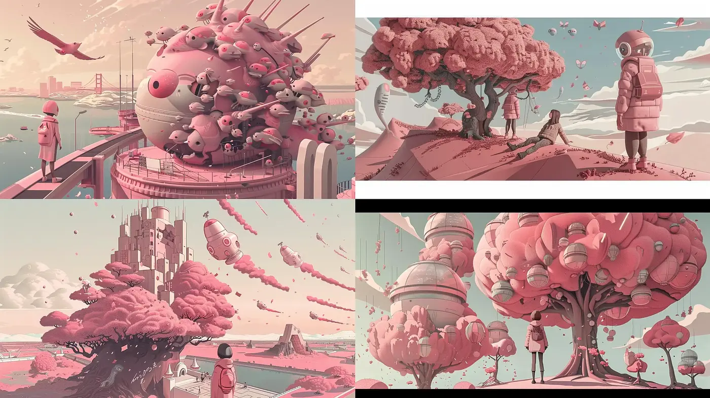 Ethereal Pastel Dreamscape with Retrofuturistic Elements - Midjourney sref style