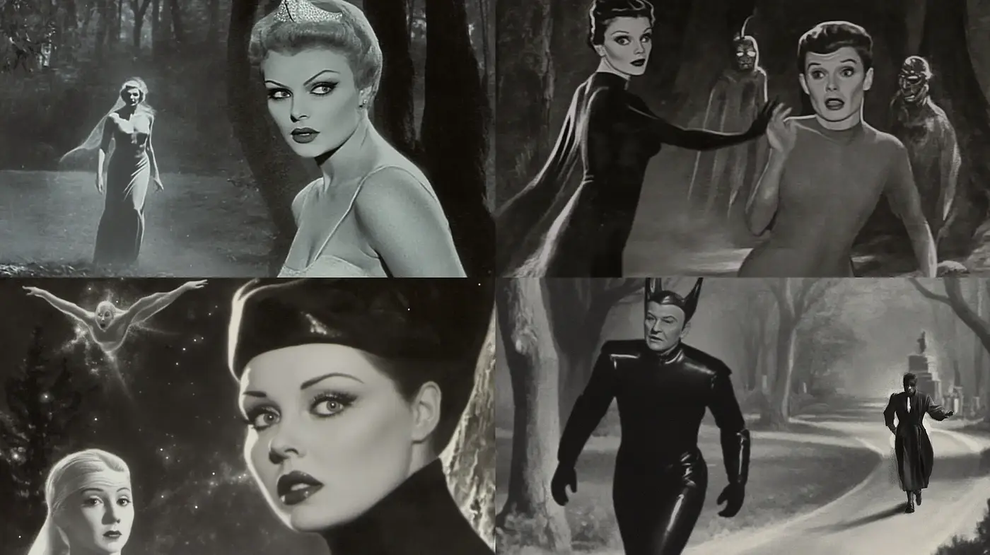 Monochromatic Nostalgia: A Homage to Classic Silver Screen Glamour - Midjourney sref style