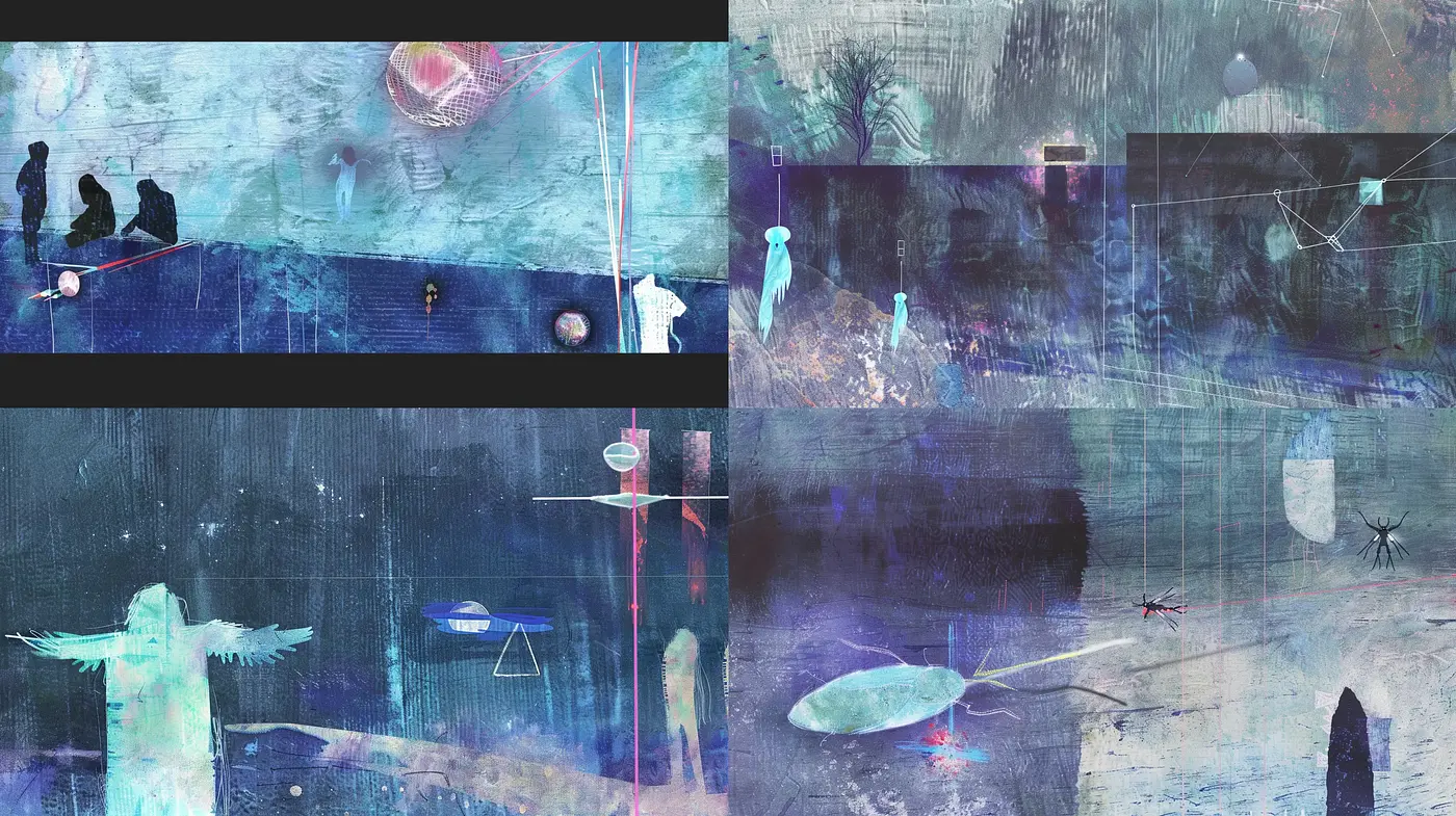 Ethereal Dreamscape in Cool Tones: Textured Abstract Expression - Midjourney sref style