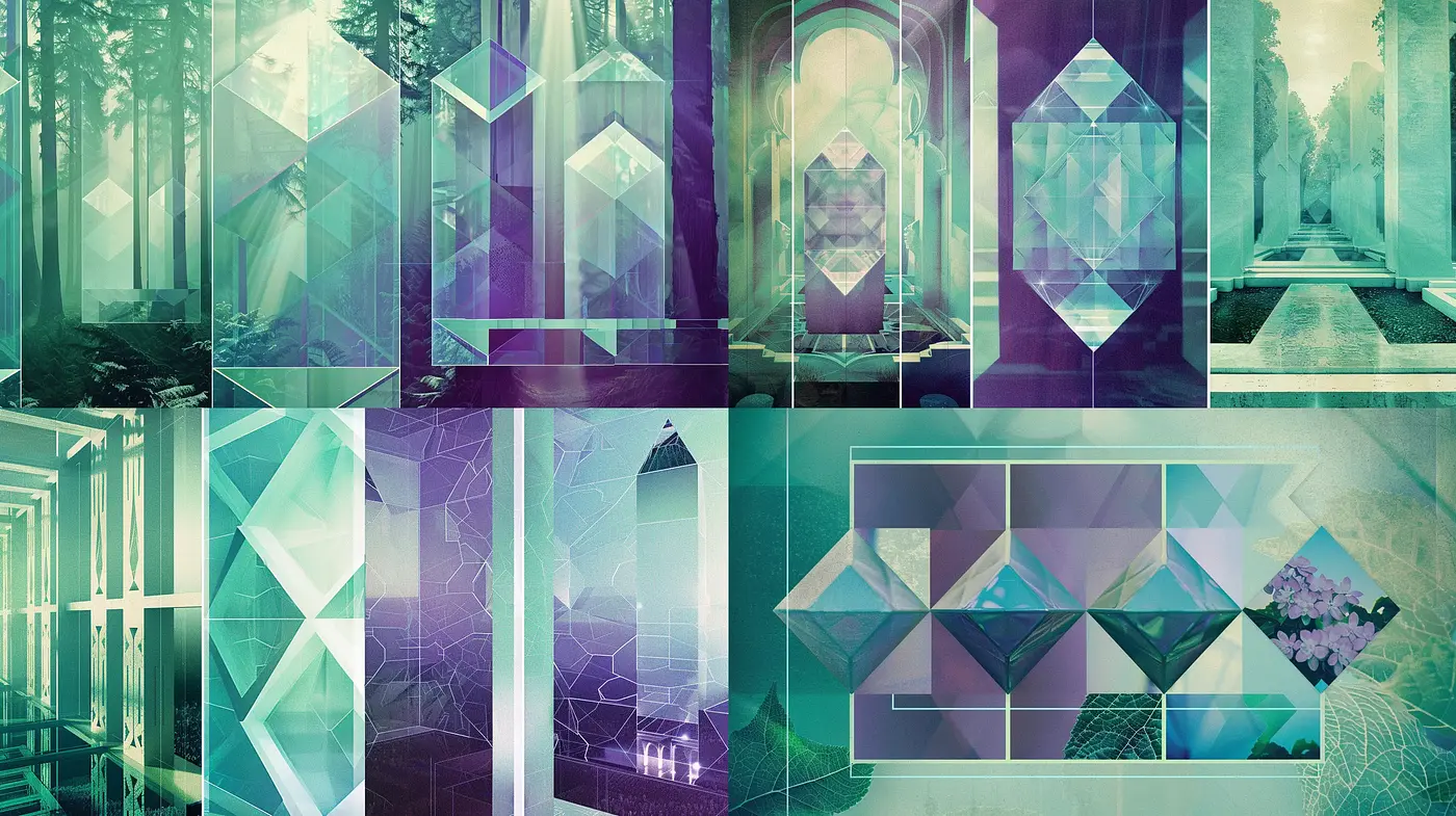 Ethereal Geometric Abstraction in Verdant Hues - Midjourney sref style