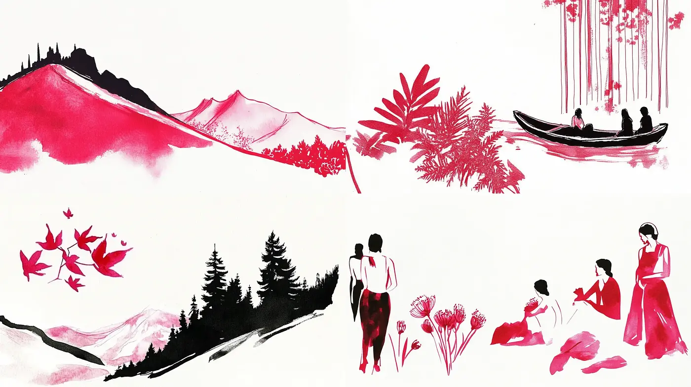 Elegant Sumi-e Inspired Landscape Renderings - Midjourney sref style