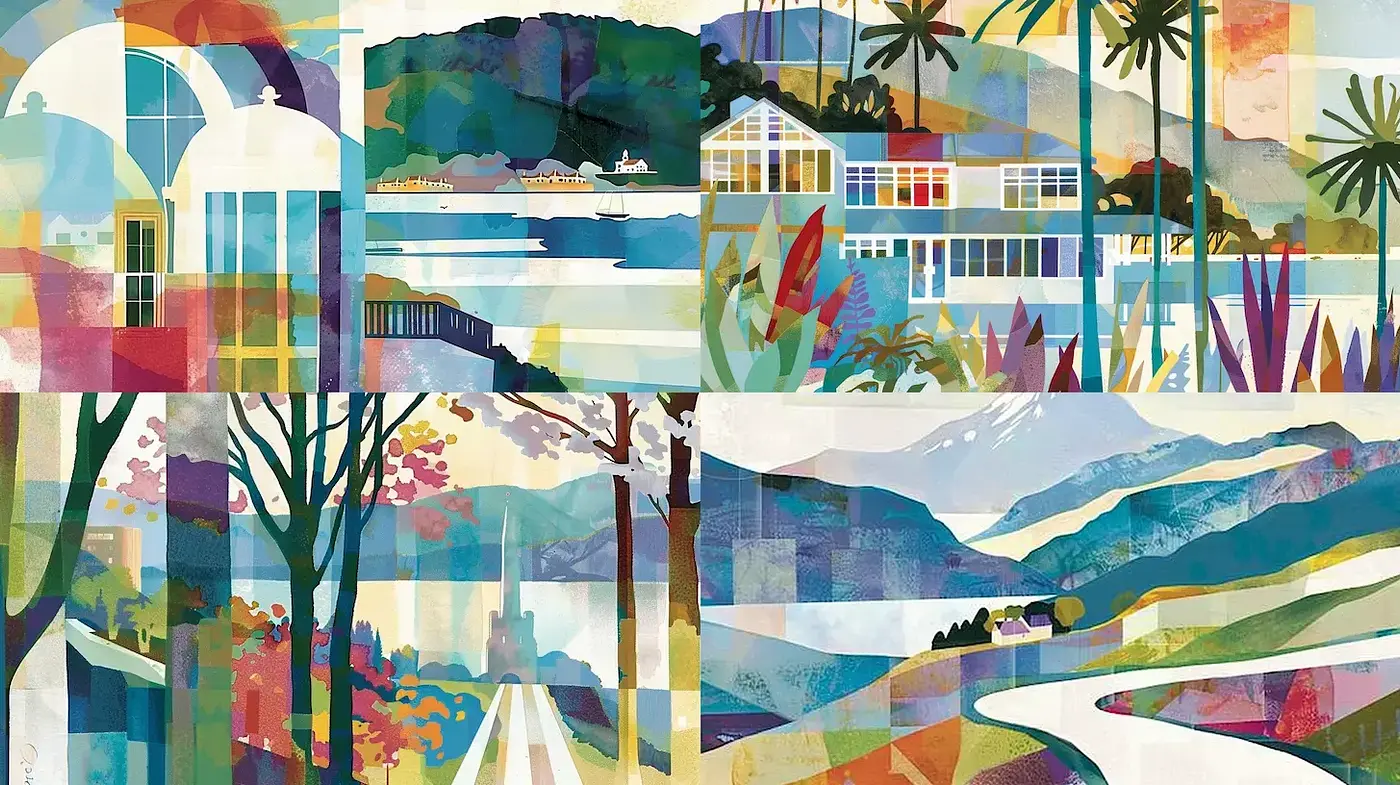 Vibrant Geometric Landscapes with a Whimsical Flair - Midjourney sref style