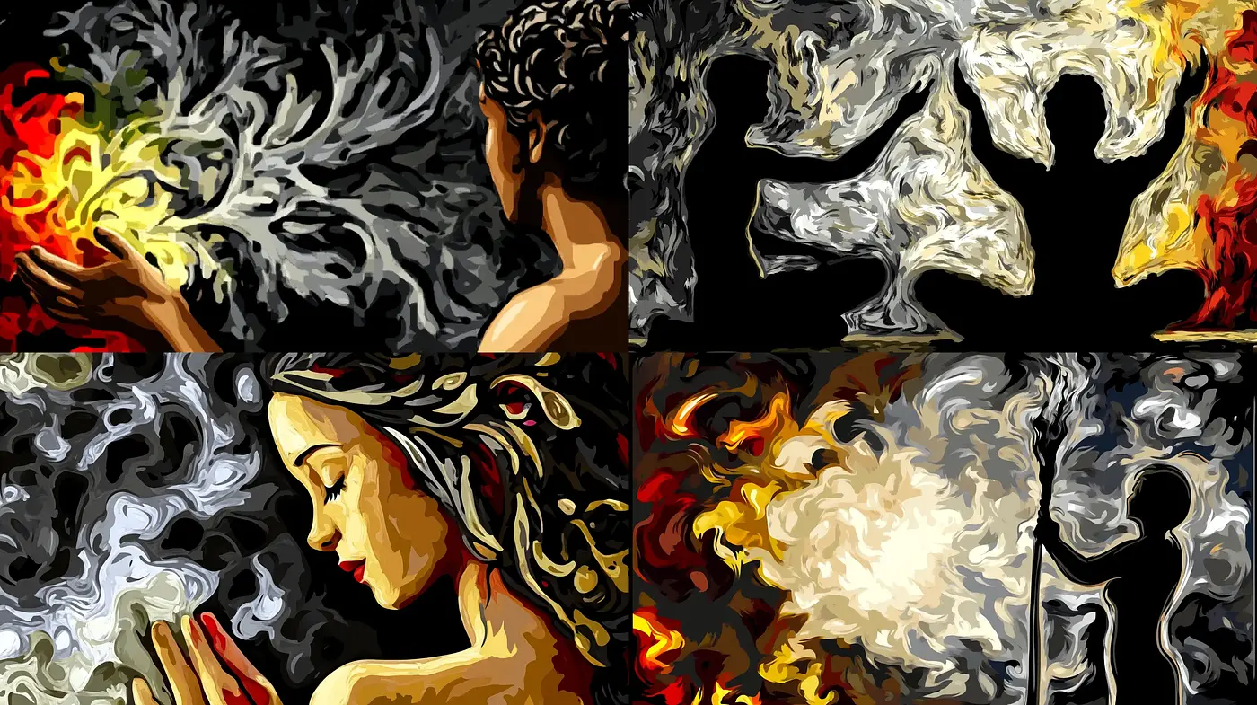Flame and Smoke: A Vivid Expressionist Journey - Midjourney sref style