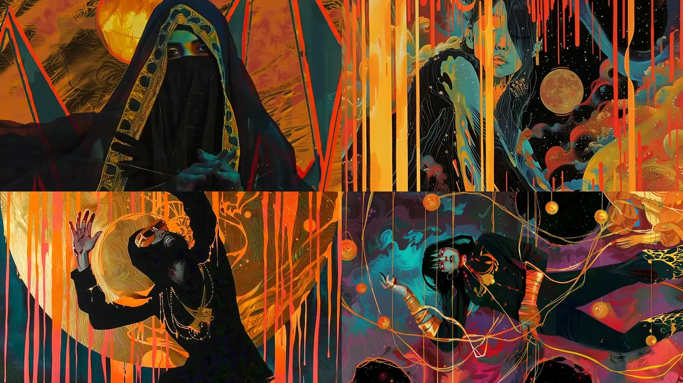 Ethereal Cosmic Dance: A Fusion of Abstract Expressionism and Digital Artistry - Midjourney sref style