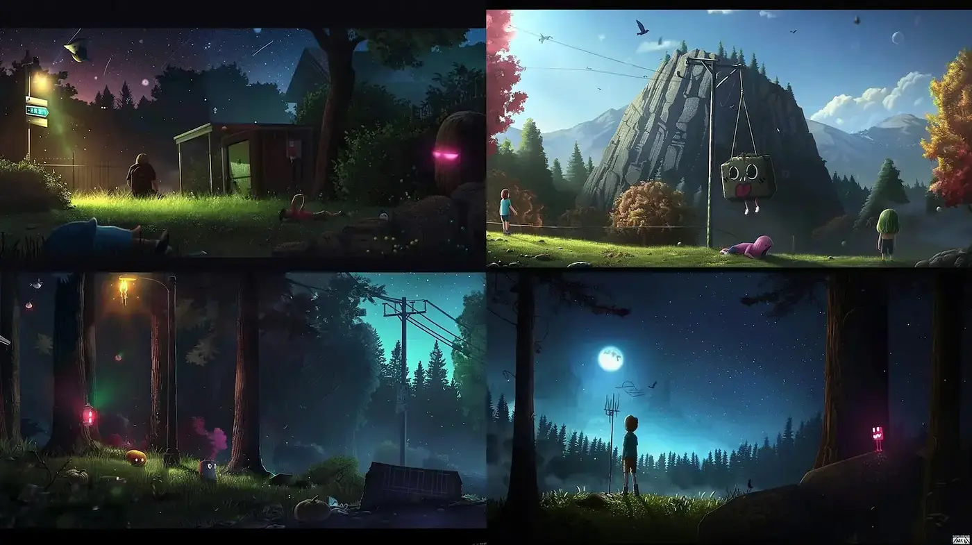 Whimsical Nightscapes with a Touch of Surrealism - Midjourney sref style