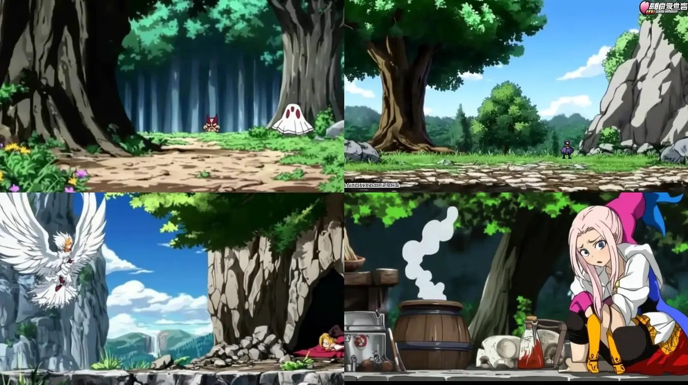 Lush Anime-Inspired Environments with Consistent Character Design Elements - Midjourney sref style