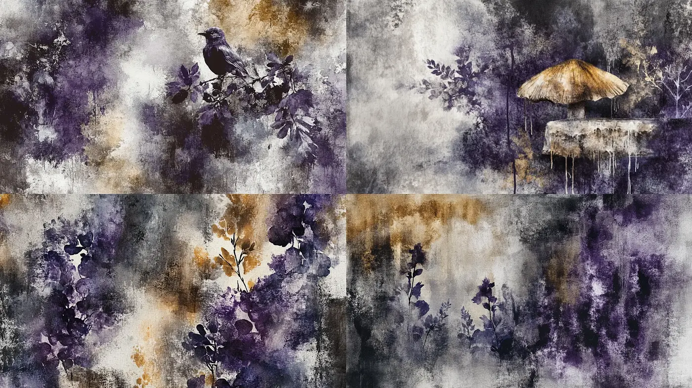Ethereal Watercolor Textures with Vintage Botanical Motifs - Midjourney sref style