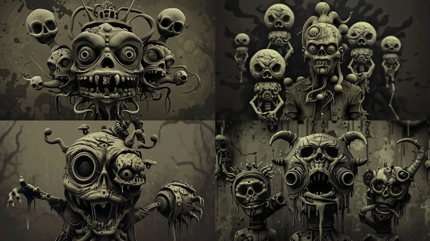 Monochromatic Macabre: A Study of Dark Surrealism in Grayscale - Midjourney sref style