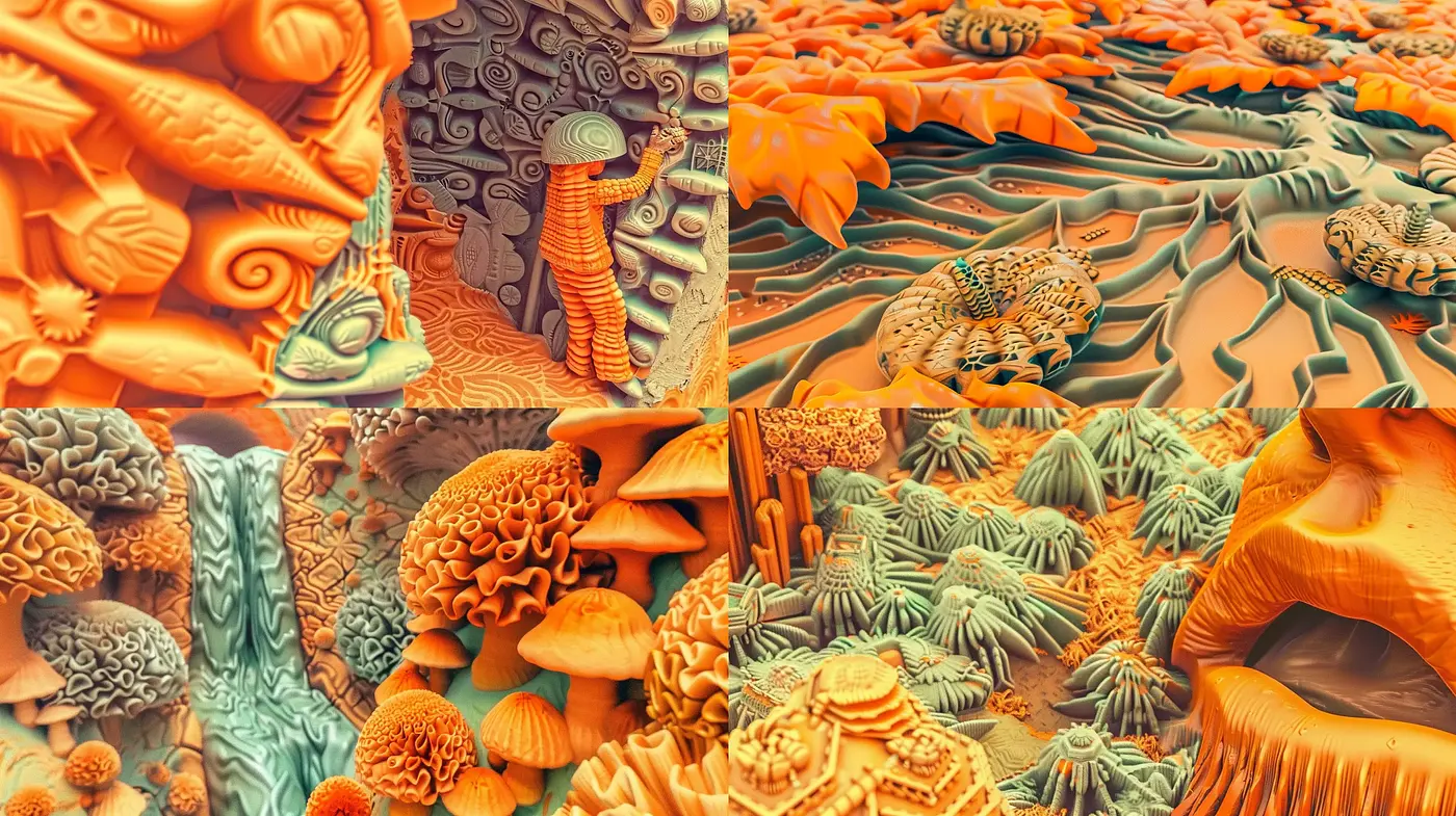 Autumnal Dreamscape: A Surreal Melange of Organic Textures - Midjourney sref style