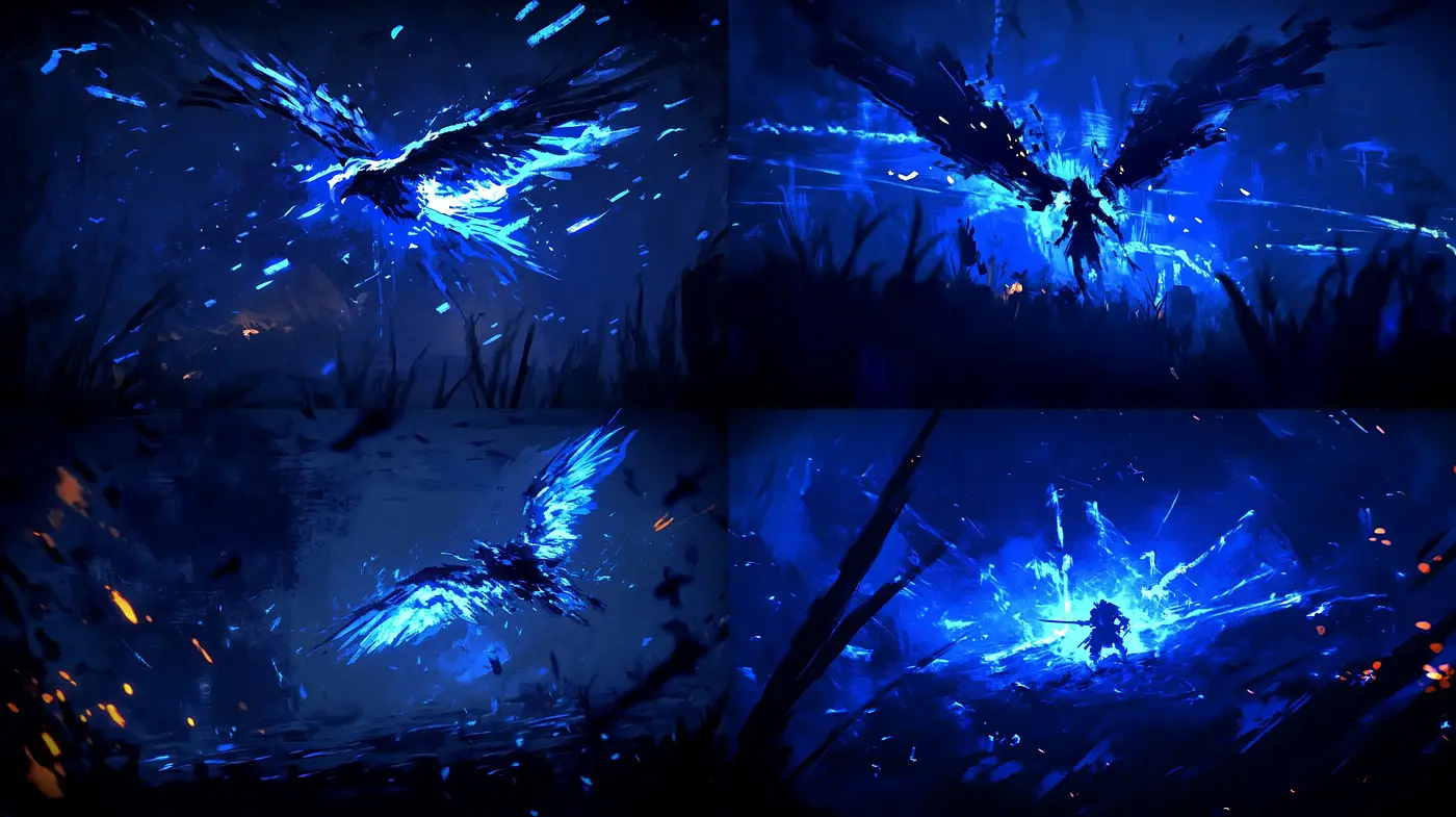 Ethereal Nocturne of Indigo Blazes - Midjourney sref style