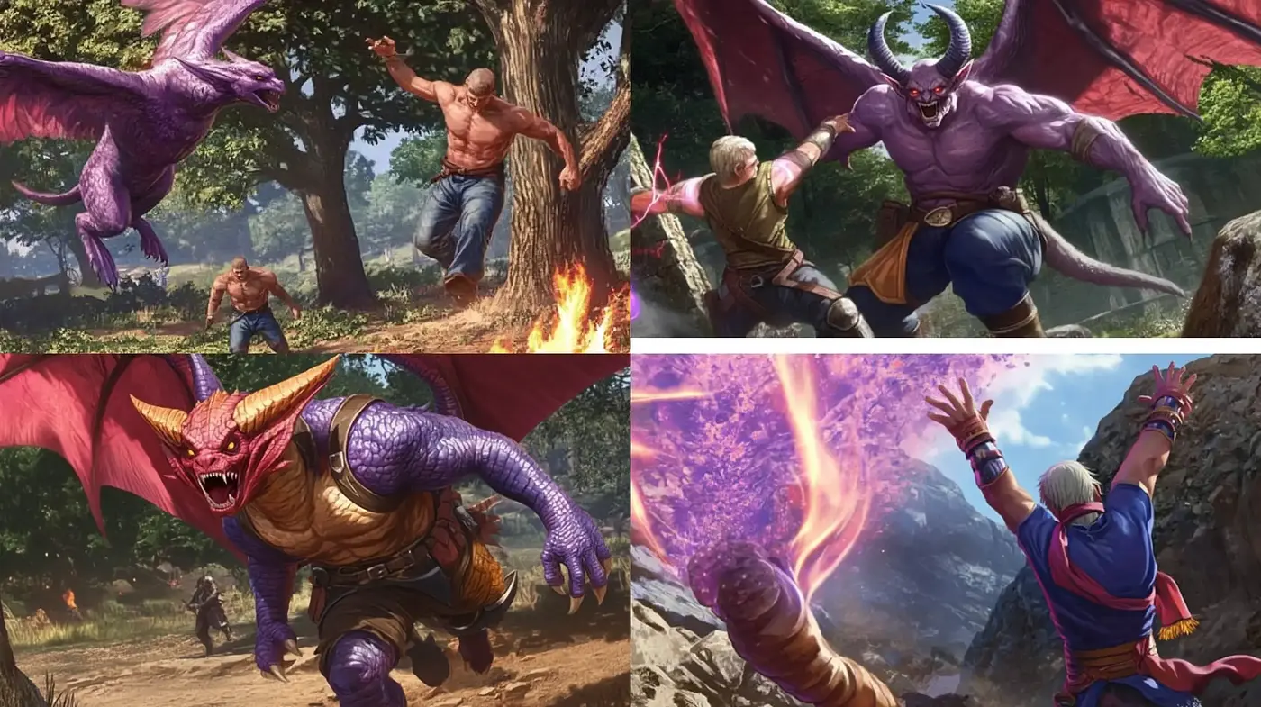 Epic Fantasy Confrontations with Vibrant Mythical Creature Encounters - Midjourney sref style