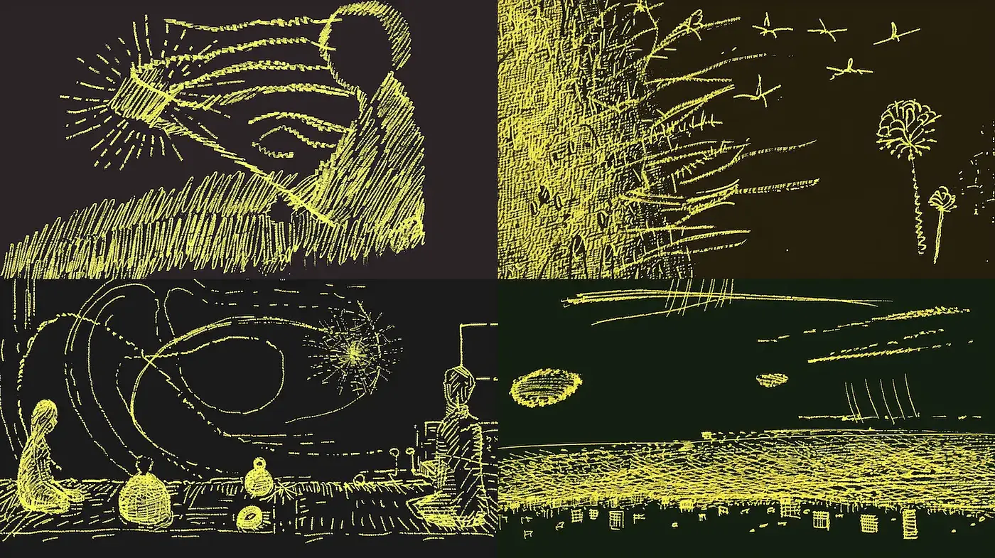 Intriguing Blend of Minimalist Expressionism with Ethereal Qualities - Midjourney sref style