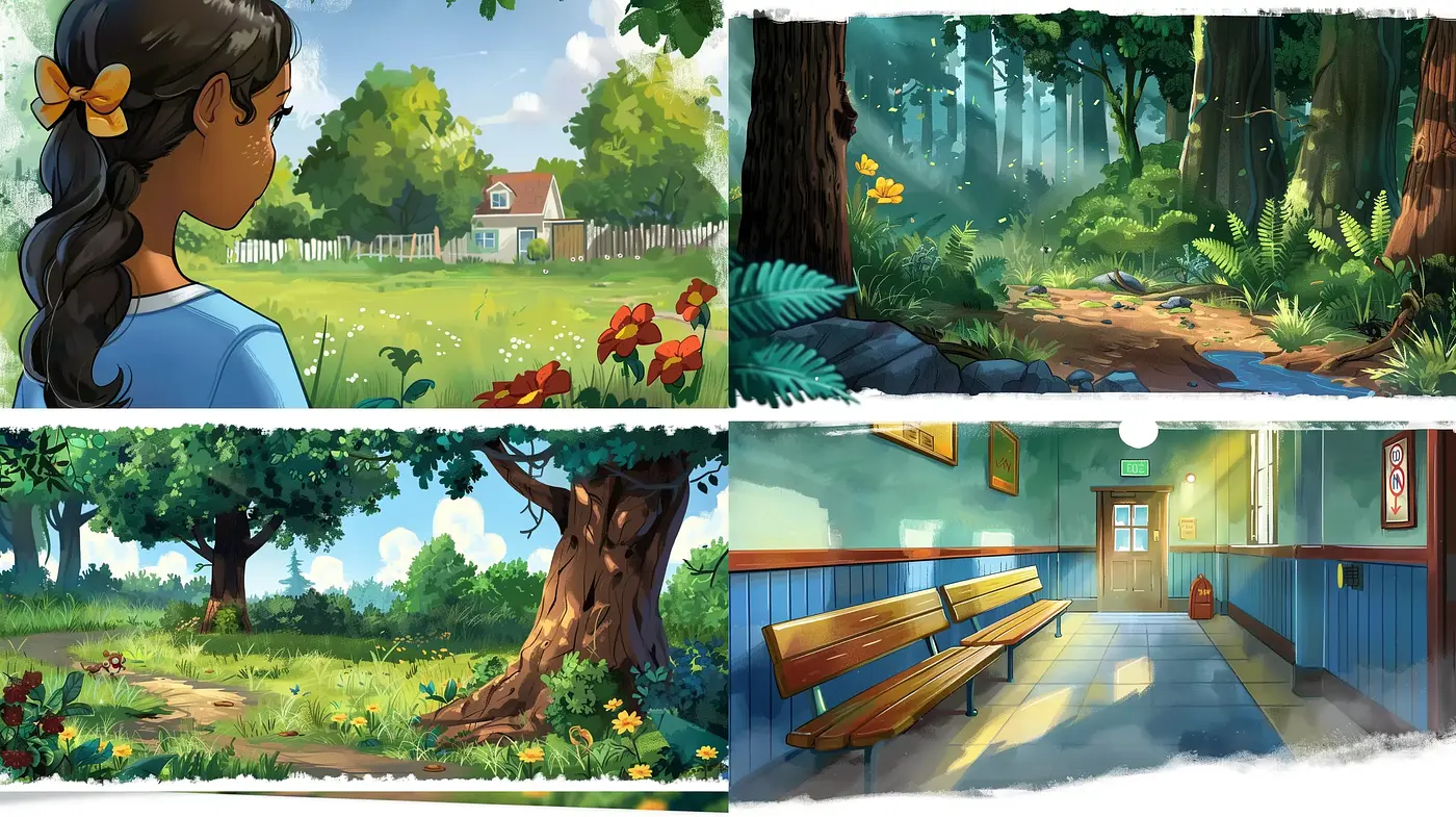 Tranquil Pastoral and Woodland Scenes in Lush Watercolor Shades - Midjourney sref style