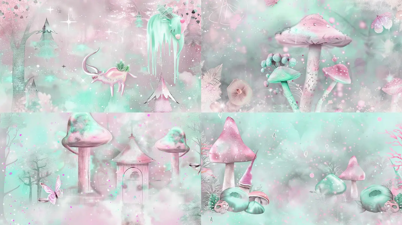 Enchanted Pastel Dreamscape: A Whimsical Journey Through a Surrealist Fairyland - Midjourney sref style