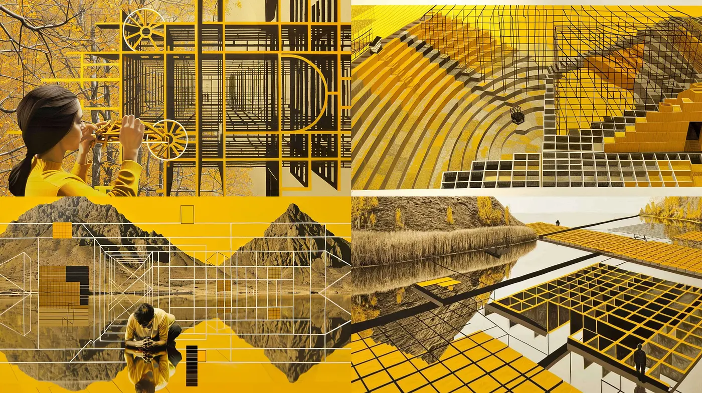 Amber Geometric Symphony: A Harmonious Fusion of Lines, Textures, and Monochromatic Hues - Midjourney sref style