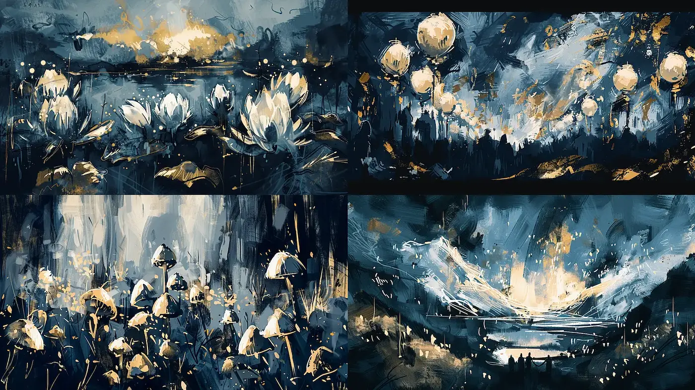 Abstract floral scenes with ethereal light effects - Midjourney sref style