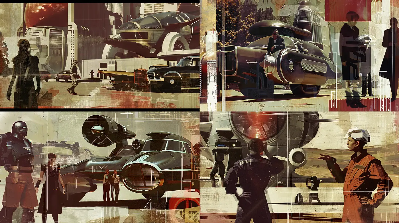 Retro-Futuristic Dreamscape in Sepia: A Homage to Vintage Sci-Fi Aesthetics - Midjourney sref style