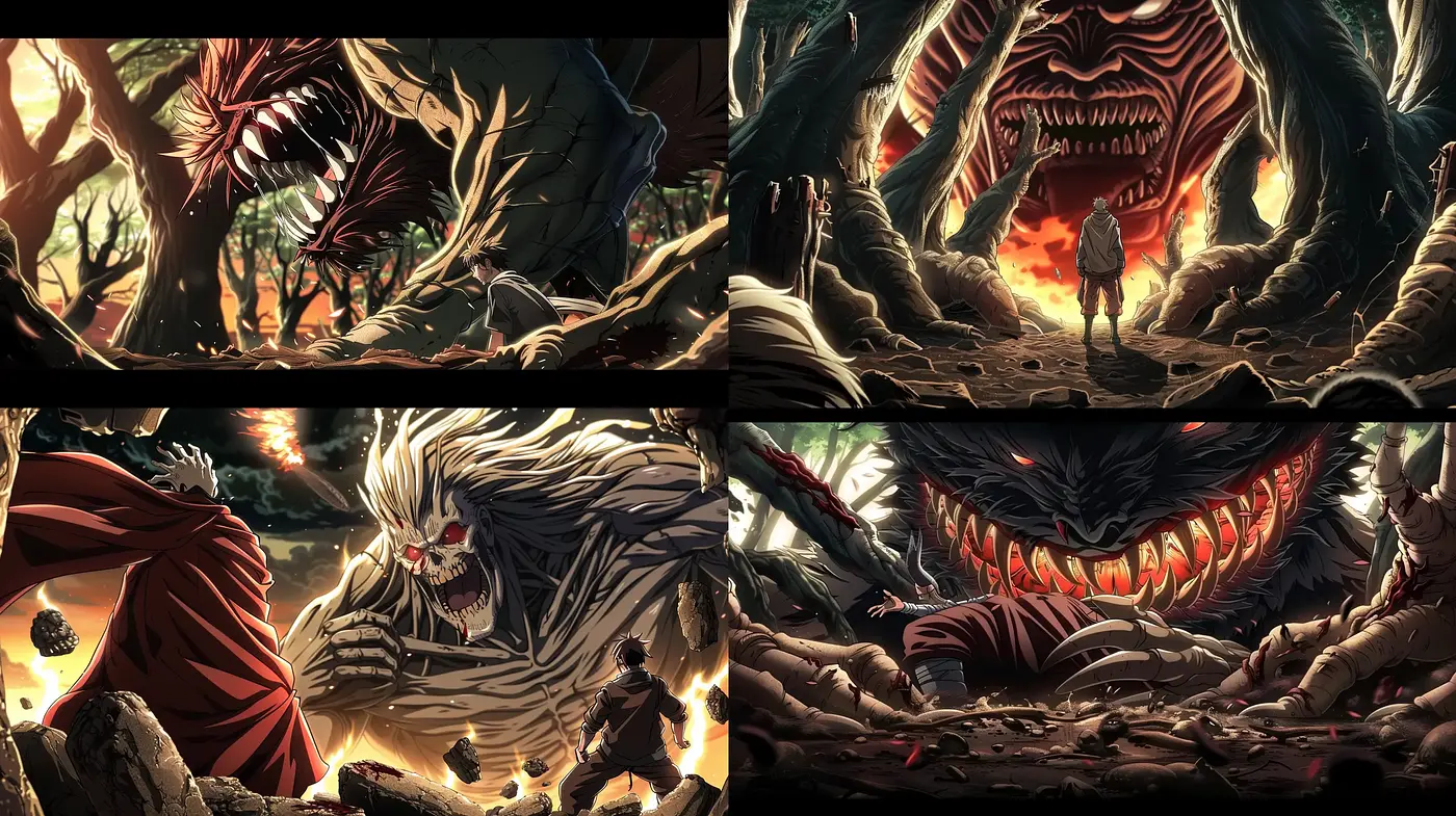 Dramatic Fantasy Showdown with Vivid Contrast and Dynamic Textures - Midjourney sref style