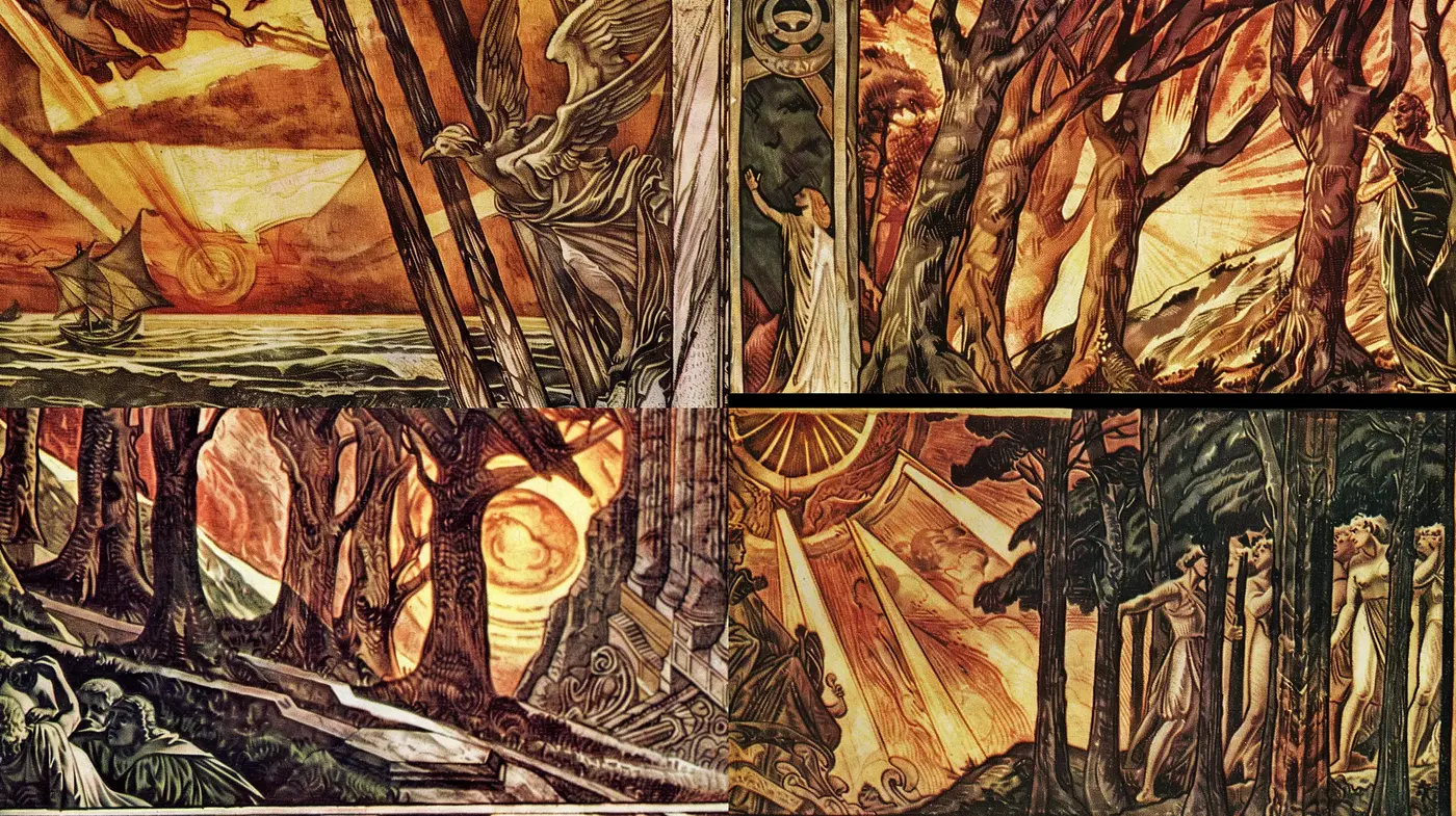 Ethereal Twilight Saga in Stylized Woodcut Artistry - Midjourney sref style