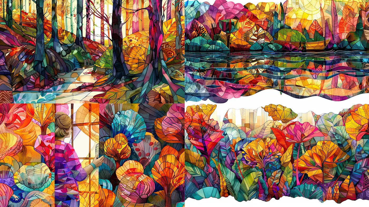 Kaleidoscopic Nature: An Exploration in Vivid Stained Glass and Geometric Forms - Midjourney sref style