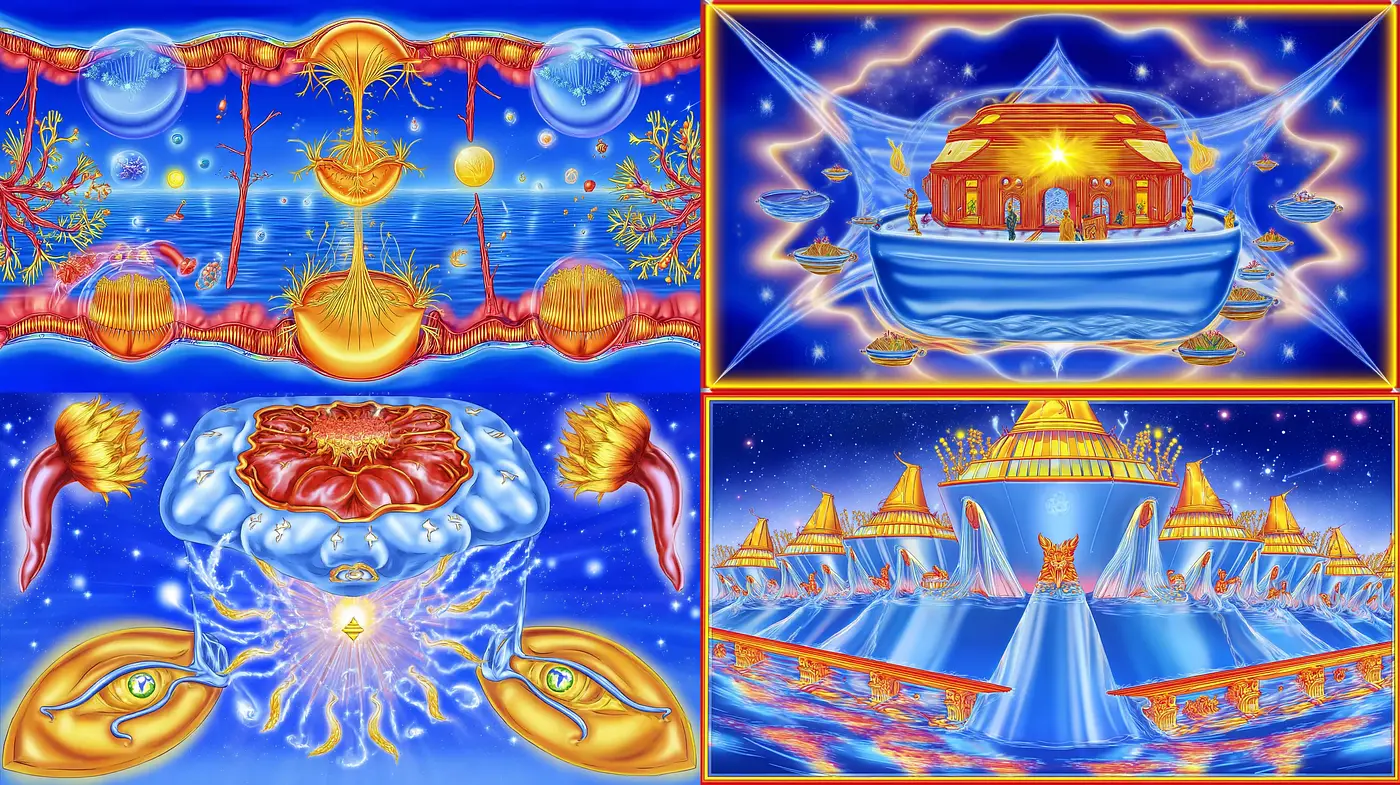 Vibrant Surrealism with Cosmic Elements and Intricate Patterns - Midjourney sref style
