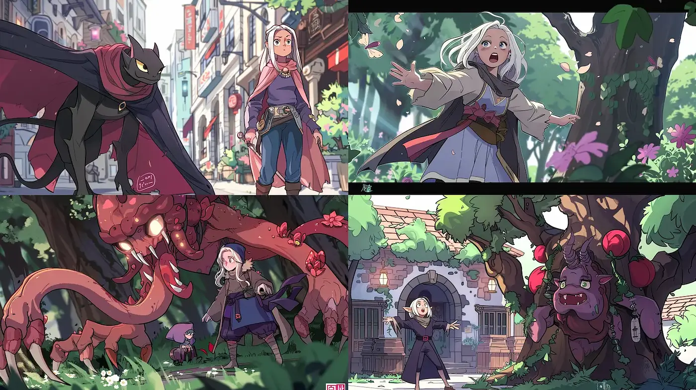 Whimsical fantasy with vibrant character design and lush environments - Midjourney sref style
