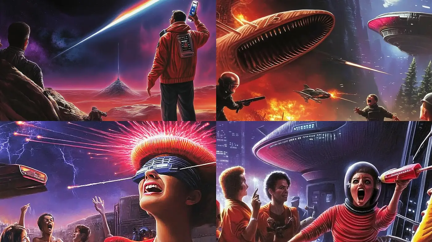 Retrofuturistic Revelry in Cosmic Hues - Midjourney sref style