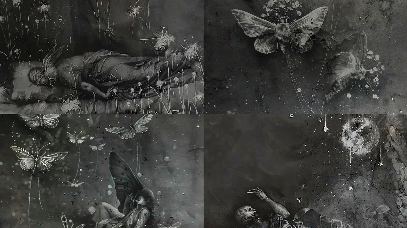 Ethereal and Dreamlike Monochrome Composition - Midjourney sref style