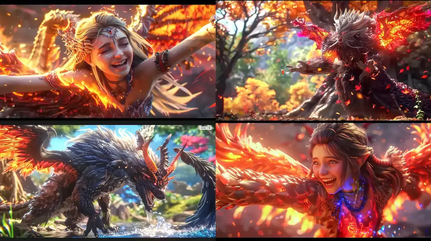 Vibrant Fantasy Realm with Elemental Themes and Playful Spirits - Midjourney sref style