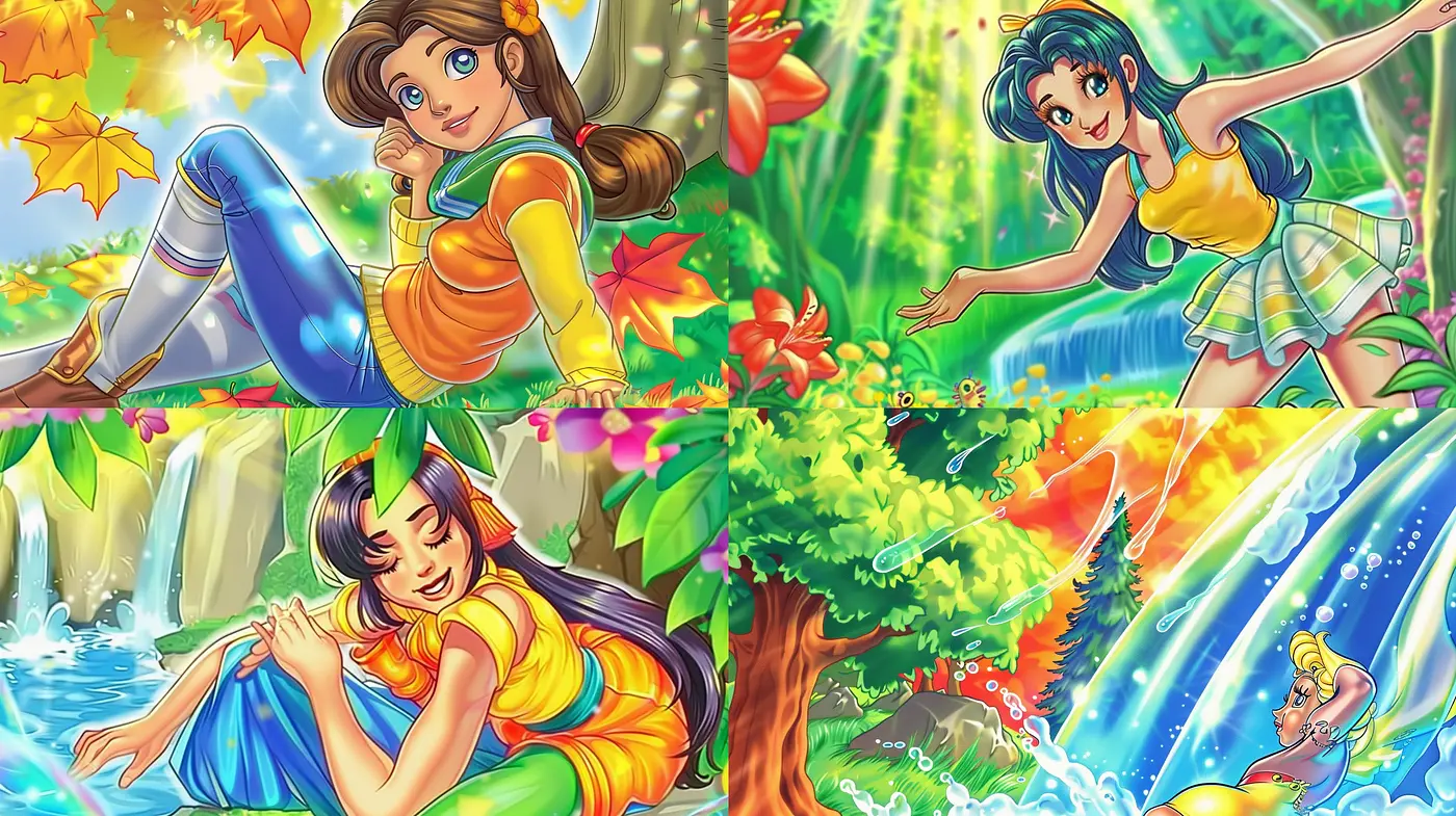 Vibrant Whimsy: A Fusion of Radiant Hues and Exuberant Anime Euphoria - Midjourney sref style