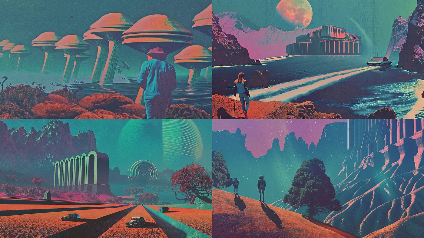 Synthetic Retrofuturism: An Homage to Vintage Sci-Fi Aesthetics - Midjourney sref style