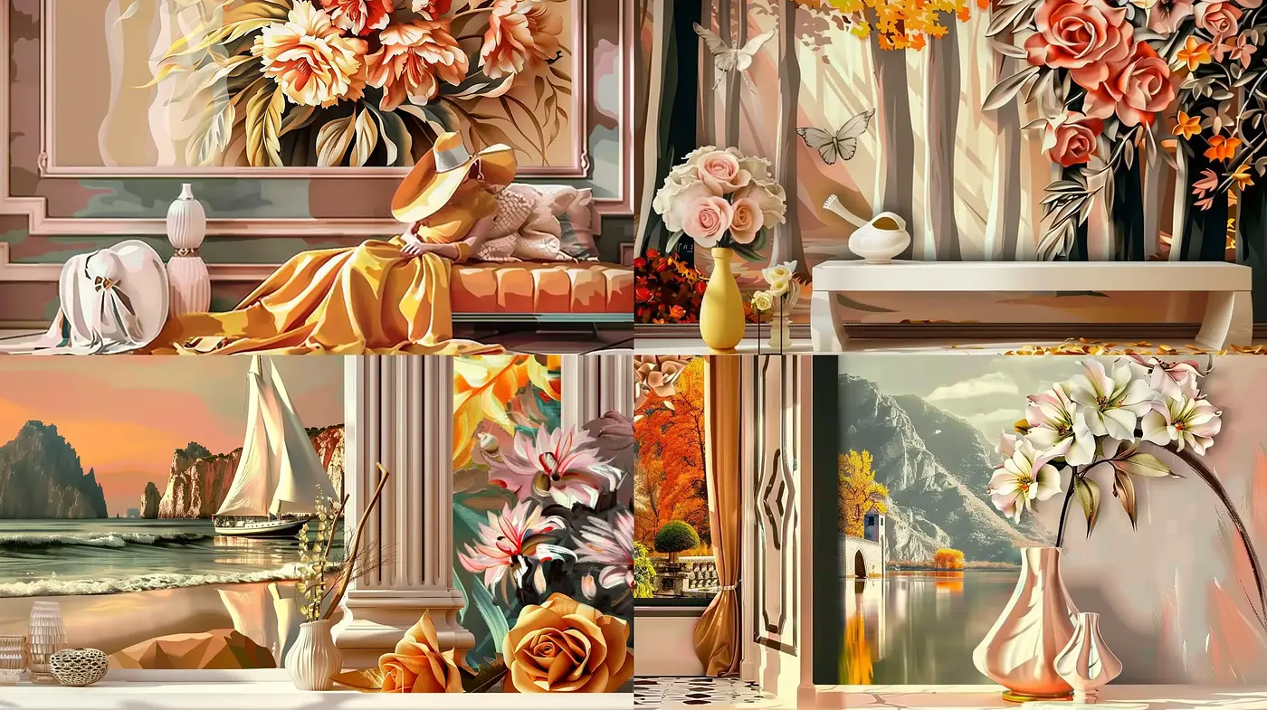 Elegant Florals and Tranquil Landscapes in Pastel Harmony - Midjourney sref style
