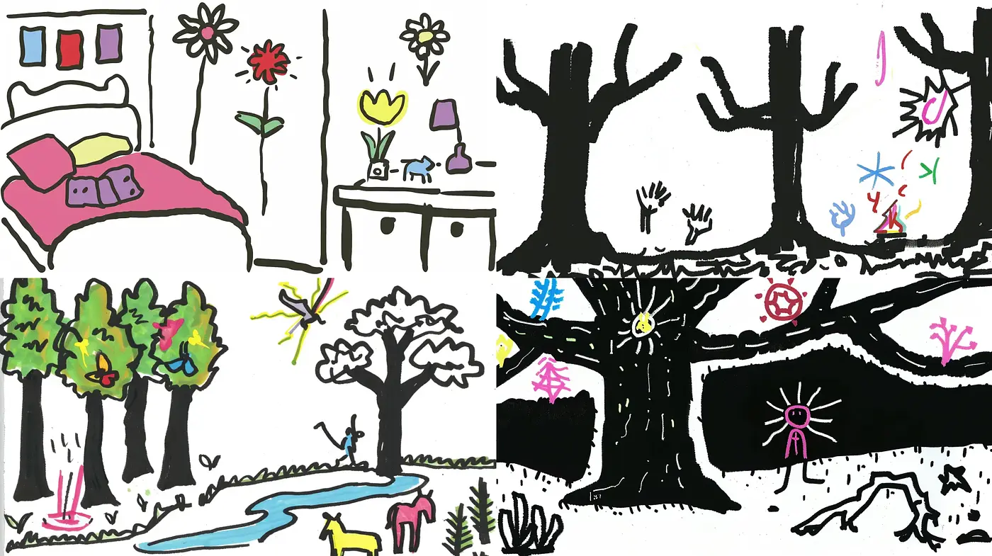Childlike Whimsy in Bold Contours and Vivid Hues - Midjourney sref style