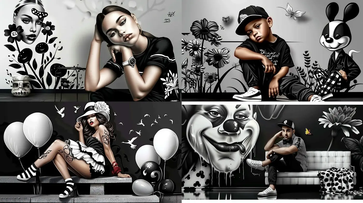 Monochromatic Surrealism with Pop Art Influences - Midjourney sref style