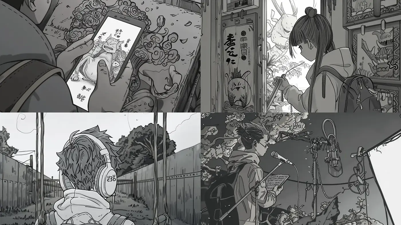 Contemporary urban illustration with anime influences and a nostalgic aura - Midjourney sref style