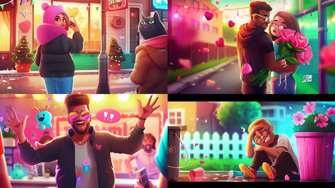 Vivid and Playful Romantic Aesthetic with a Humorous Twist - Midjourney sref style