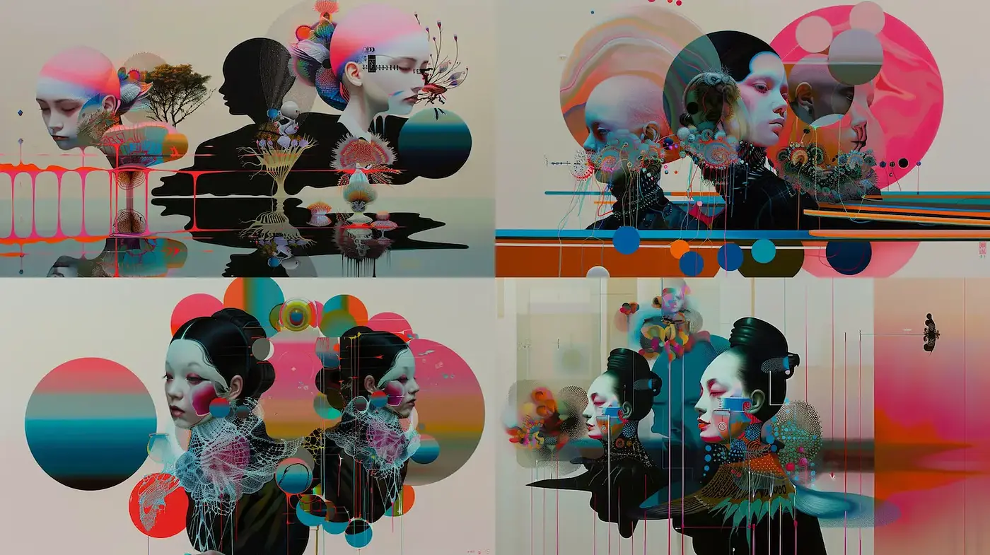Surreal and Abstract Portraiture with Organic Elements and Geometric Shapes - Midjourney sref style