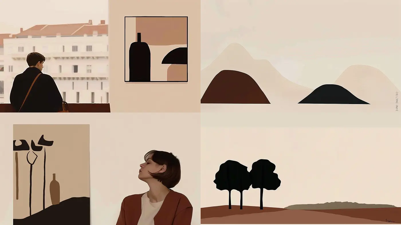 Serene Monochromatic Contemplation in Simplified Geometric Forms - Midjourney sref style