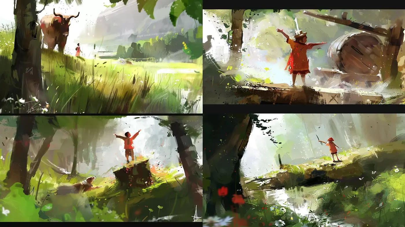 Impression of Serenity: A Brushstroke Journey Through Pastoral Dreamscapes - Midjourney sref style